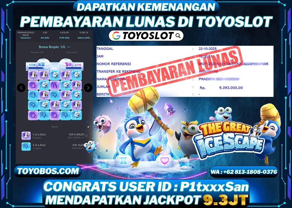 TOYOSLOT - BUKTI KEMENANGAN The Great Icescape Rp9,393,000,- LUNAS